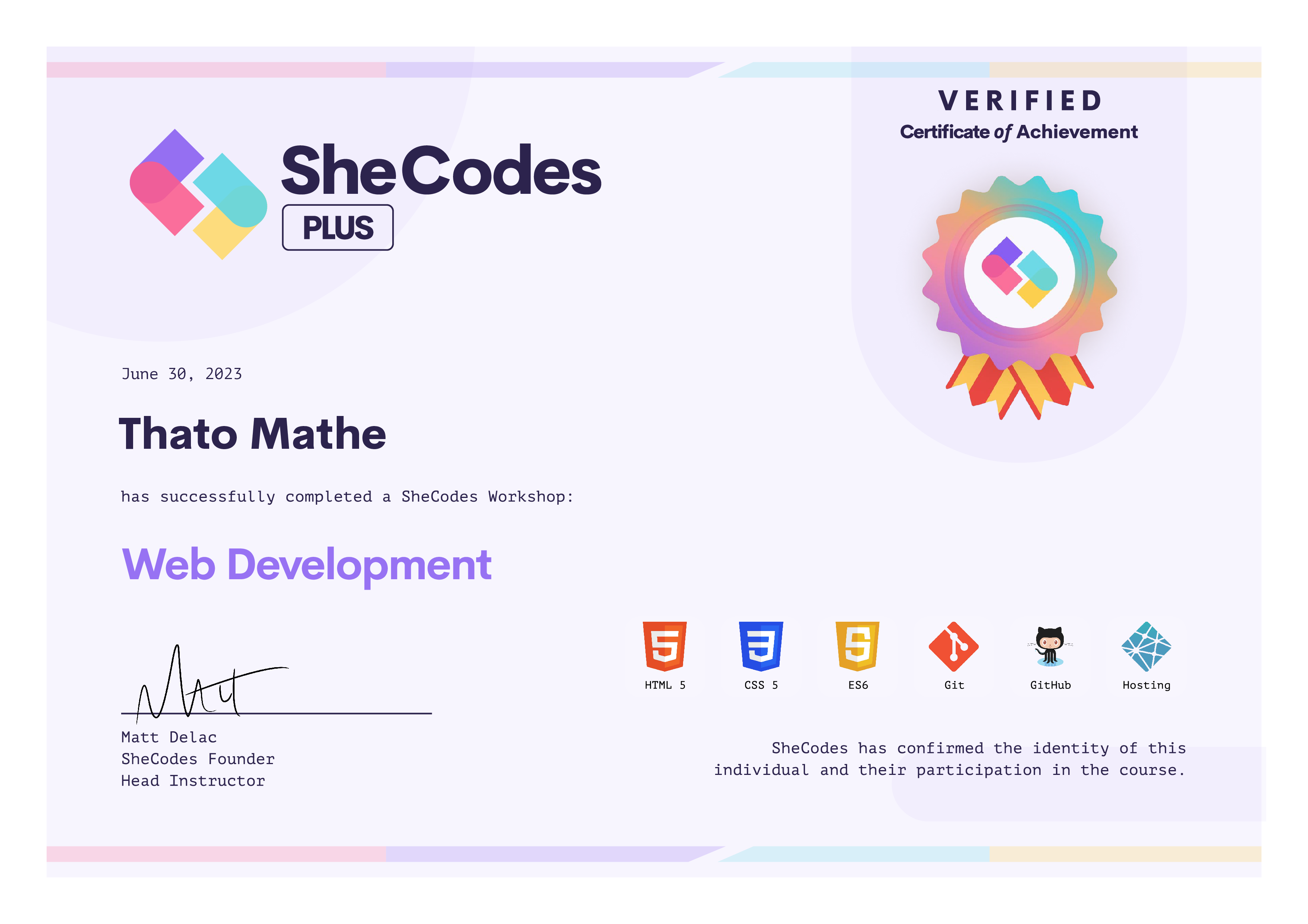 SheCodes Certificate